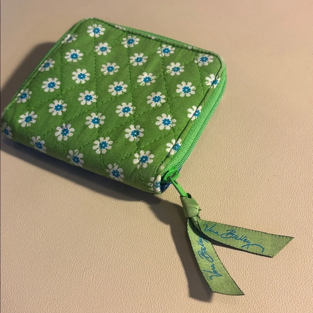 Vera Bradley Green Floral Quilted Wallet with Blue Snap Tab